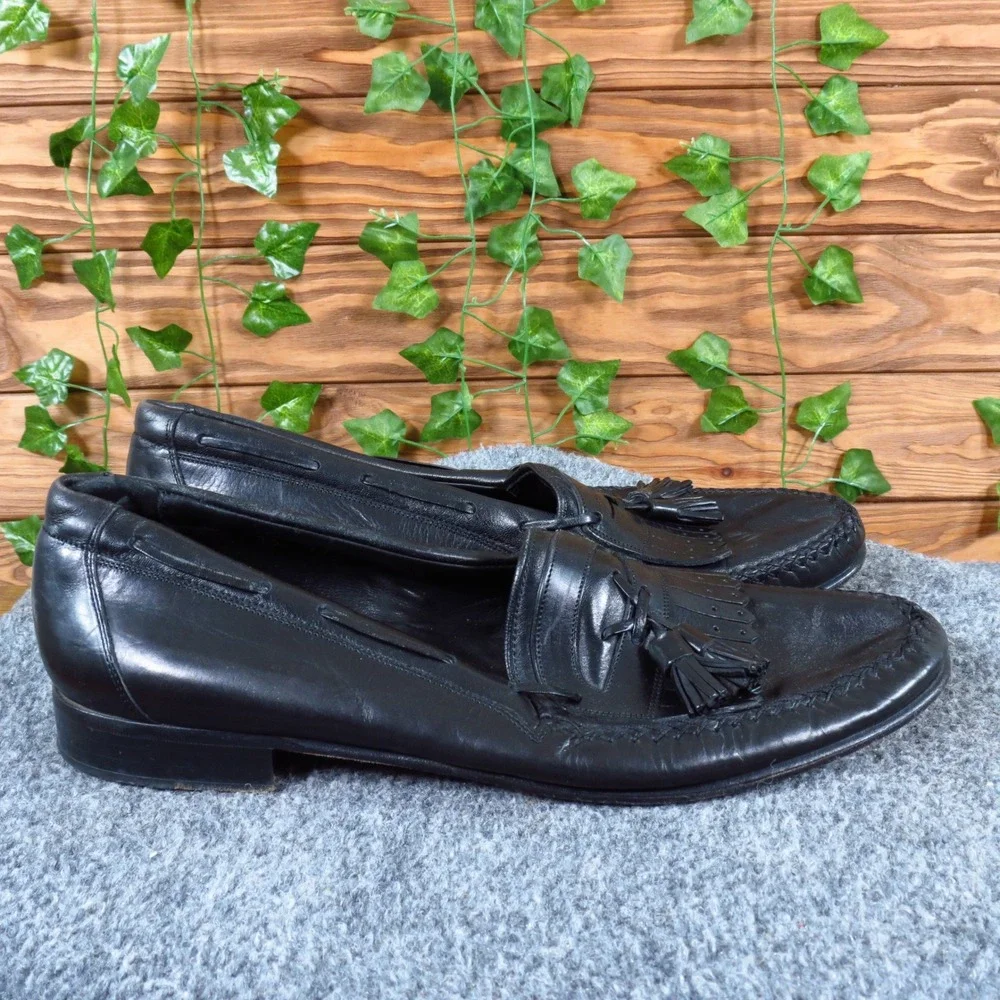 Johnston &‎ Murphy Domani Men Tassel Loafer 9.5 M Dress Shoe Black Leather Italy